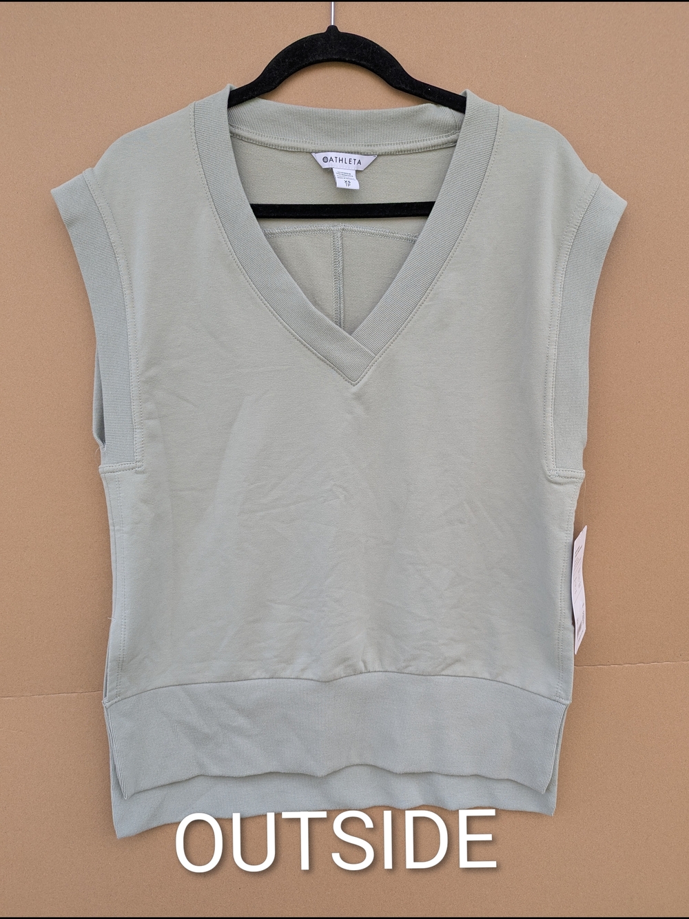 Athleta Retro Terry Luxe V-Neck Sweatshirt Vest Sage Green XS NWT Loungewear